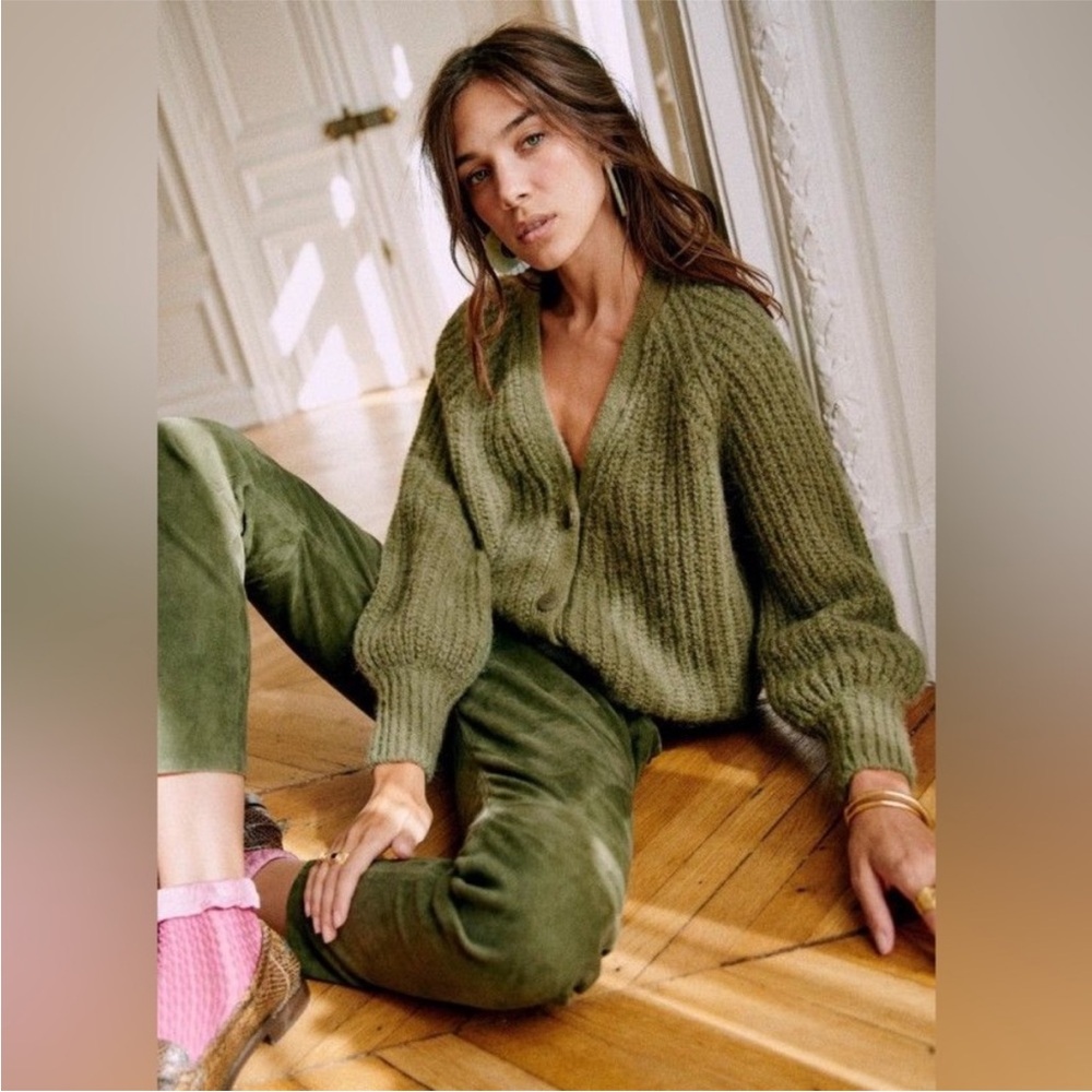 Sezane Basile Olive Green Cardigan